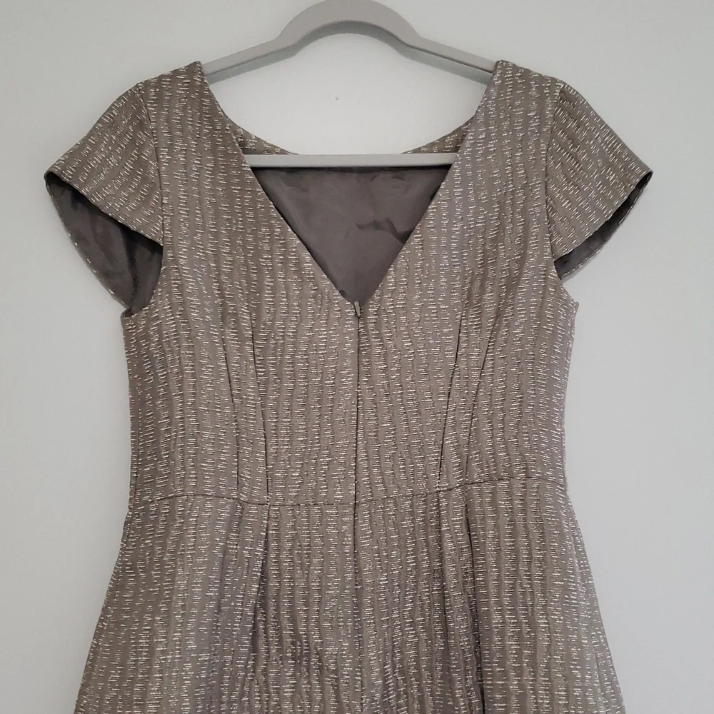 Helene Berman London Sheath Dress 10 Taupe V-Back Wedding Guest Cocktail Event
